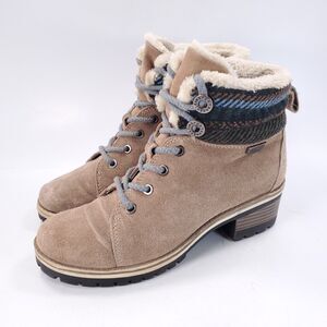 AK Sport Casual Lace Up Zip Ankle Boots Womens Size 6 Beige Black